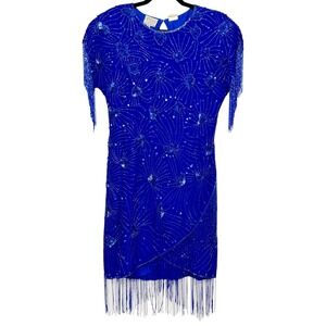 Vtg Stenay Gatsby Glam Flappercore 100%‎ Silk Dress Womens Size 10 Old Hollywood